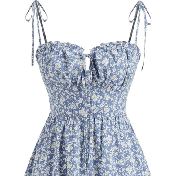 Cider Dresses & Skirts - Cider | Blue Floral Ruffle-y Mini Dress | spaghetti straps | size S | NWT